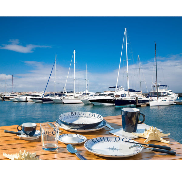 BRUNNER STOVIGLIE IN MELAMINA FANTASIA BLUE OCEAN ACQUISTABILE SFUSA O IN KIT DA 12-16 36PZ CON ANTISLIP