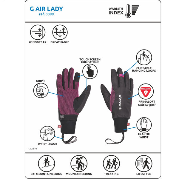 CAMP G AIR LADY GUANTI ANTIVENTO CON IMBOTTITURA PrimaLoft® PER TREKKING INVERNALE