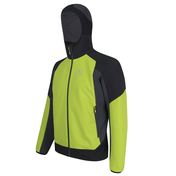 MONTURA PREMIUM WIND HOODY GIACCA TECNICA UOMO SOFTSHELL ANTIVENTO - VERDE LIME/PIOMBO
