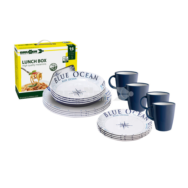 BRUNNER STOVIGLIE IN MELAMINA FANTASIA BLUE OCEAN ACQUISTABILE SFUSA O IN KIT DA 12-16 36PZ CON ANTISLIP