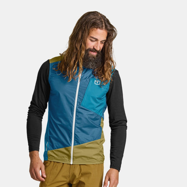 ORTOVOX WINDBREAKER VEST MEN - Petrol Blue - Gilet comprimibile antivento e con merino inside