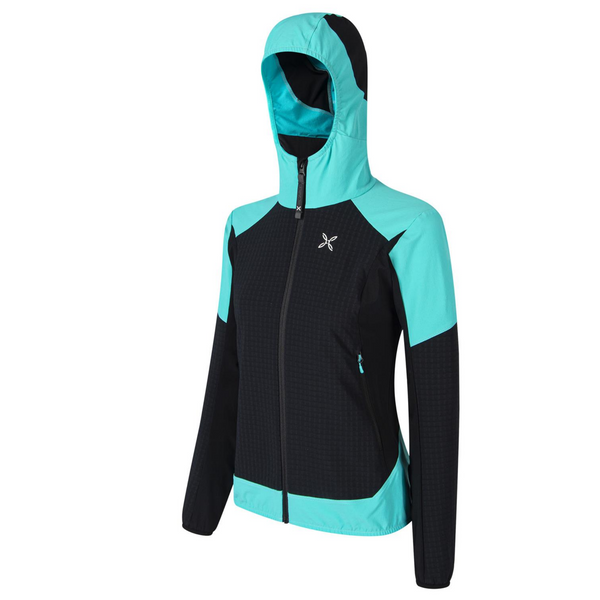 MONTURA WIND REVOLUTION HOODY JACKET SOFTSHELL DONNA Colore NERO/CARE BLUE