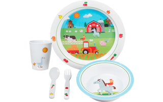 BRUNNER SET FARM KIDS BOY 3+ (5pz) SET PIATTO,BICCHIERE,POSATE E CIOTOLINA IN RESISTENTE MELAMINA