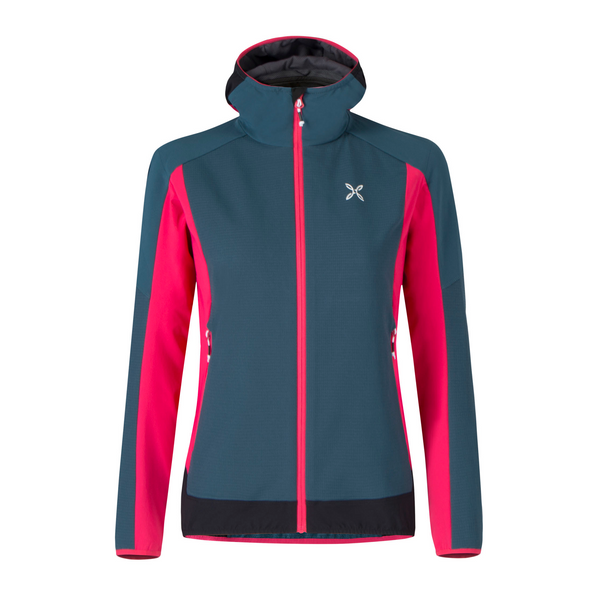 MONTURA PREMIUM WIND HOODY JACKET DONNA SOFTSHELL ANTIVENTO CALDO E TRASPIRANTE IDEALE PER TREKKING E VARIE ATTIVITA' OUTDOOR - COLORE: BLU CENERE/ROSA SUGAR