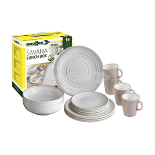 BRUNNER LUNCH BOX SAVANA SET PIATTI E TAZZE COMPOSTO DA 16 PEZZI IN RESISTENTE MELAMINA CON FONDO ANTISCIVOLO