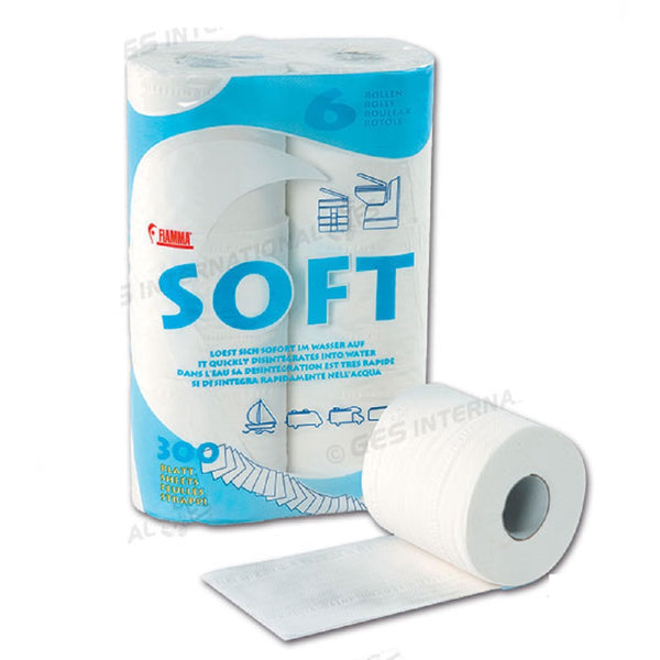 FIAMMA SOFT 6 ROLLS CARTA IGIENICA A RAPIDA DISSOLVENZA IDEALE PER WC PORTATILI E CAMPER - CONFEZIONE DA 6 ROTOLI