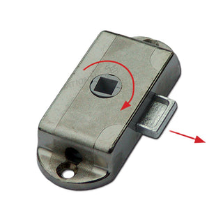 Serratura ad aste rotanti destra con entrata 15 mm - Dimensioni 75 x 30 x 10 mm.