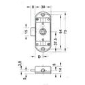 Serratura ad aste rotanti destra con entrata 15 mm - Dimensioni 75 x 30 x 10 mm.