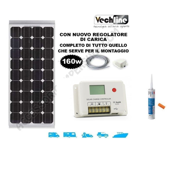 VECHLINE KIT PANNELLO SOLARE MONOCRISTALLINO 160 W SPECIFICO PER CAMPER 1200 x 710 x 50mm