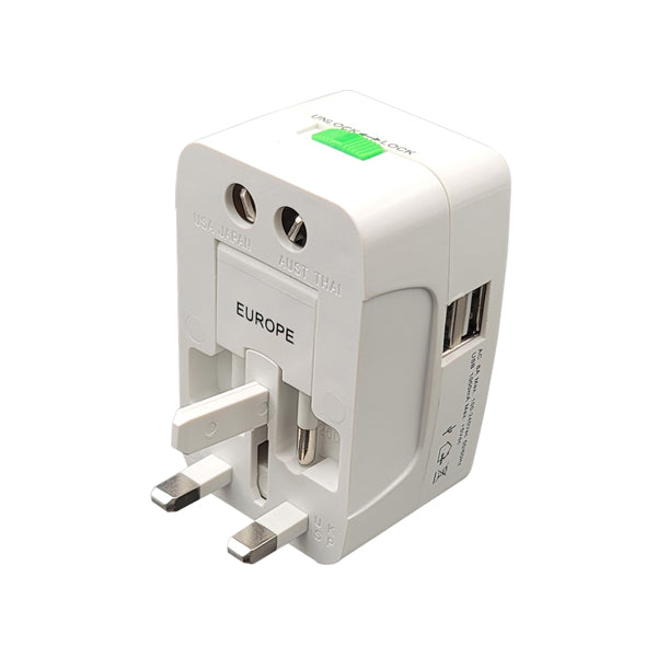 MKC ADATTATORE DA VIAGGIO UNIVERSALE+USB ADATTATORE VIAGGIO UNIVERSALE+USB per spine e prese di tipo europeo, americano ed inglese + prese usb