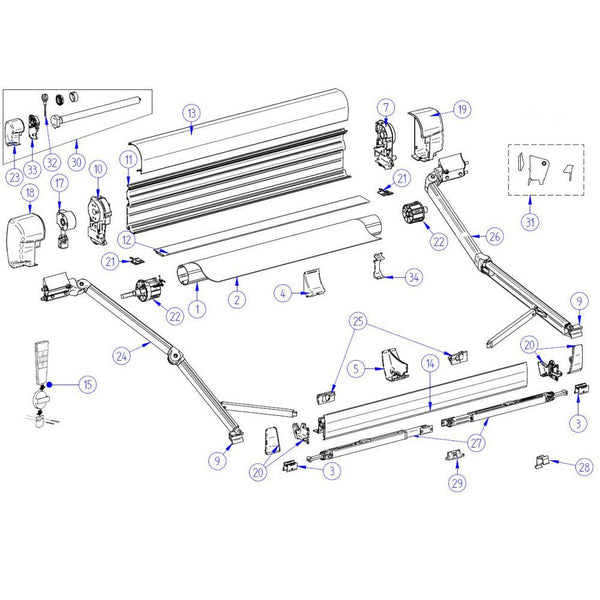 THULE Finale Sinistro Corpo Principale Per Tendalino modello 8000 Anodized