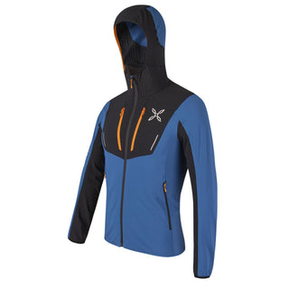 MONTURA SKI STYLE HOODY JACKET GIACCA ANTIVENTO SOFTSHELL - DEEP BLUE/MANDARINO