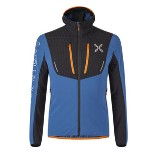 MONTURA SKI STYLE HOODY JACKET GIACCA ANTIVENTO SOFTSHELL - DEEP BLUE/MANDARINO