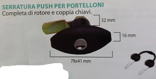 ZADI SERRATURA PUSH PER PORTELLONE NERA CON ROTORE E CHIAVI