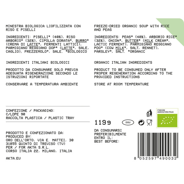 AKTA RISI E BISI - PASTO LIOFILIZZATO BIOLOGICO 550 kcal riso e piselli