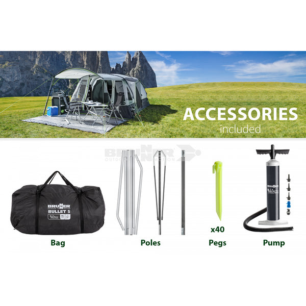 BRUNNER BULLET 5 AIRTECH TENDA FAMILIARE CON STRUTTURA PNEUMATICA A 3 ARCHI GONFIABILE SPEDIZIONE GRATUITA