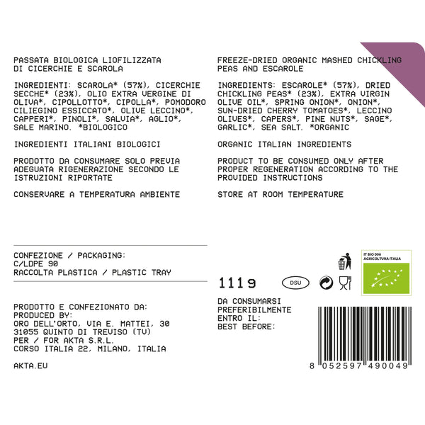 AKTA CICERCHIE E SCAROLA - PASTO LIOFILIZZATO BIOLOGICO 549 kcal