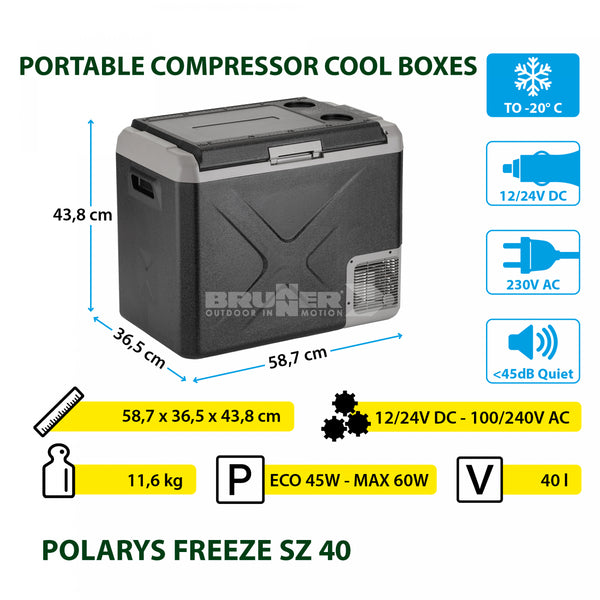 BRUNNER POLARYS FREEZE SZ Frigo/congelatore bivalente portatile a scomparto unico resistente e compatto - Disponibile in 3 litraggi
