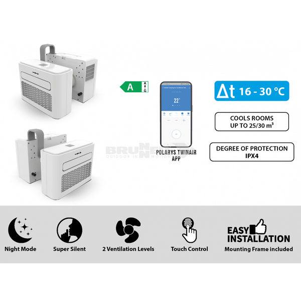 BRUNNER POLARYS TWINAIR CONDIZIONATORE D'ARIA PORTATILE 16°-30° CON CONTROLLO REMOTO TRAMITE APP - DISPONIBILE IN 2 MODELLI