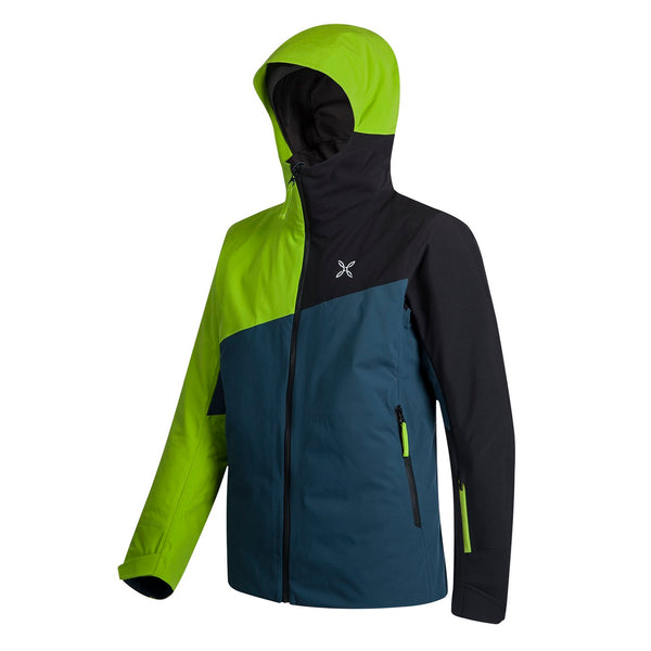 Montura Giacca Imbottita da Sci Alpinismo uomo con cappuccio Ski Color Jacket - Blu cenere / Verde acido